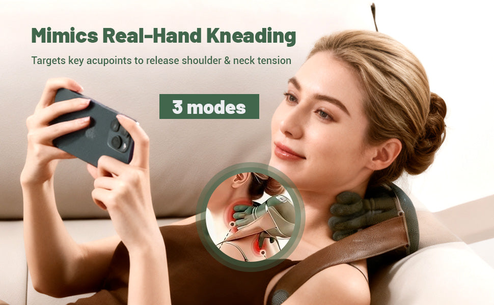 Bionic Heated Massager, Wireless Portable Shiatsu Neck and Back Massager, Electric Deep Tissue 4D Kneading Massage, Simulated Human Hand Design for Pain Relief and Muscle Relax