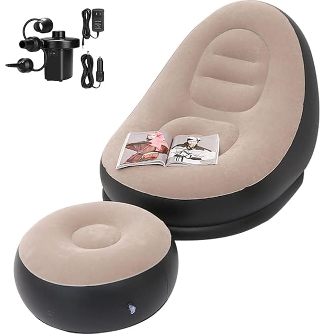 Premium Inflatable Air Sofa Chair with Ottoman & Electric Pump| Portable Lounger for Home, Camping & Outdoor Use