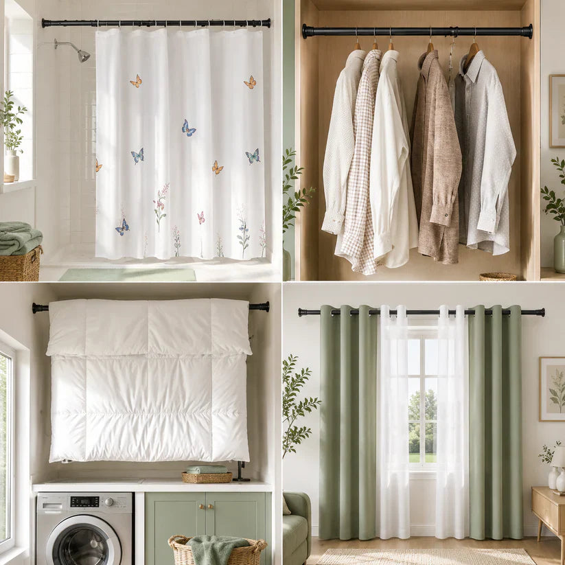 No-Drill Adjustable Curtain Rod (Extends up to 9 Ft)