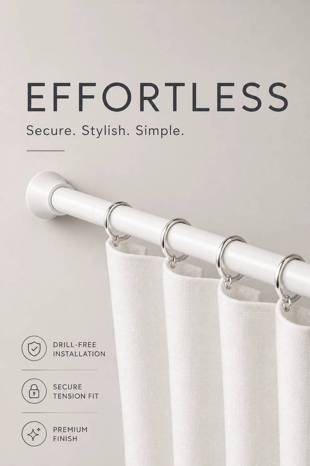 No-Drill Adjustable Curtain Rod (Extends up to 9 Ft)