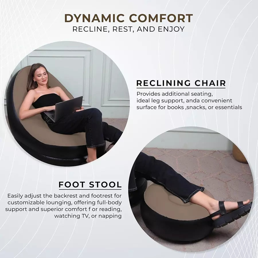 Premium Inflatable Air Sofa Chair with Ottoman & Electric Pump| Portable Lounger for Home, Camping & Outdoor Use