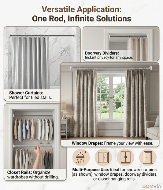 No-Drill Adjustable Curtain Rod (Extends up to 9 Ft)