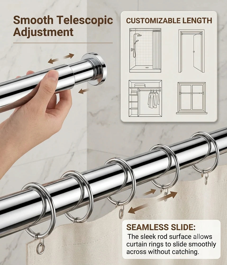 No-Drill Adjustable Curtain Rod (Extends up to 9 Ft)