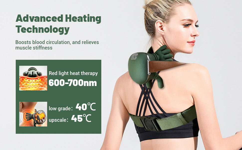 Bionic Heated Massager, Wireless Portable Shiatsu Neck and Back Massager, Electric Deep Tissue 4D Kneading Massage, Simulated Human Hand Design for Pain Relief and Muscle Relax